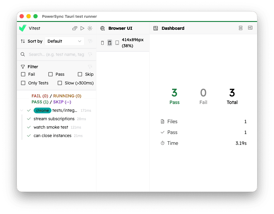 A tauri app running the vitest browser UI